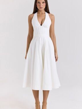 House of CB ALLENA
White Stretch Cotton Halter Midi Sundress
